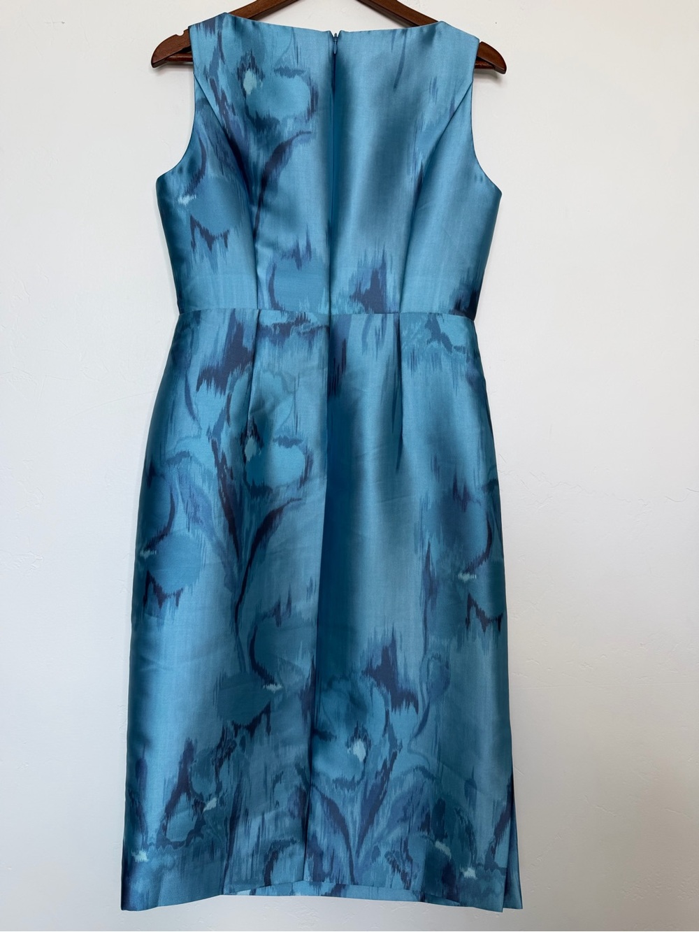 Kay Unger Blue Abstract Print Sheath Midi Dress Bow Detail Size 6 - Picture 3 of 4
